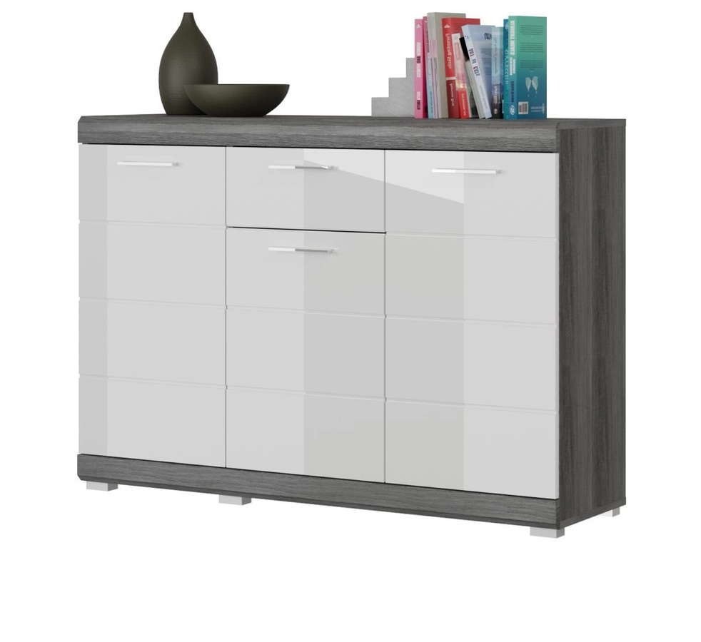 Sideboard Shawn von Inn.Furn in Weiß Hochglanz und Rauchsilber Grau, Breite: 120 cm - Bild 1