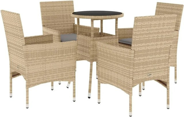 vidaXL 5-teilige Garten-Essgruppe aus Polyrattan mit Kissen in Beige und Hellgrau sowie Glastisch - Bild 1