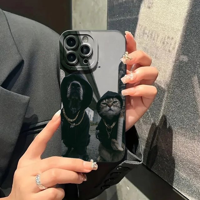 Lustige Silikon Handyhülle mit Straßenkatze Meme für Apple iPhone 11 bis iPhone 17 Pro Max Plus, Mehrfarbig - Bild 1