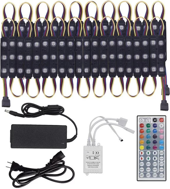 MERRYLE 20er Set RGB LED-Module 12V mit Leistungsregler, wasserdichte 5050 RGB Lichter in Multicolor für Schaufenster und Werbeschilder - Bild 1