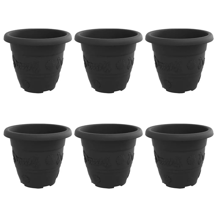 6er Set runde Blumentöpfe von vidaXL in Schwarz aus Kunststoff für innen und außen, Durchmesser: 26 cm, Höhe: 22 cm - Bild 2