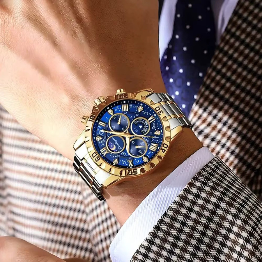 POEDAGAR Chronograph, Quarz, Edelstahl, Blau, Herren - Bild 6