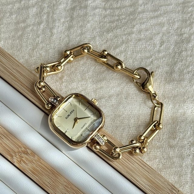SUNLIFEX Armbanduhr, Quarz, Edelstahl, Gold, Grau, Damen, Eckig - Bild 1