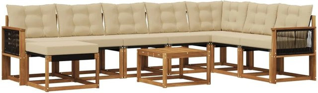 vidaXL Outdoor-Sofagarnitur L-Form aus massivem Akazienholz mit 9 Kissen in Natur und Beige - Bild 1