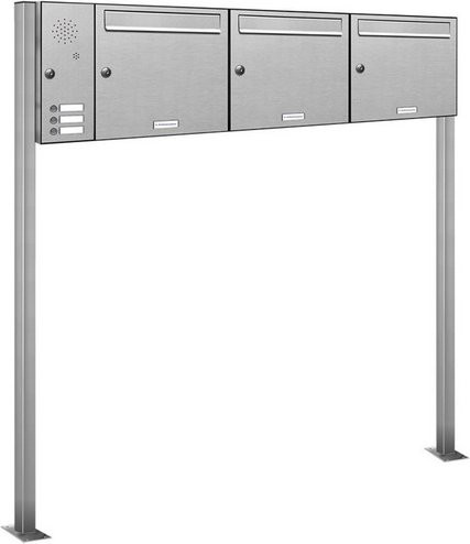 AL BRIEFKASTENSYSTEME Freistehendes Briefkasten-System für 3 Parteien in Silber, B/H/T: 153,569 x 150,0 x 11,6 cm - Bild 1