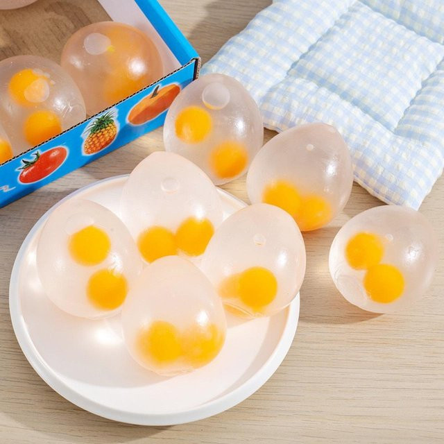 BC Pet Supplies Doppelt gelbes Ei Squishy, Transparentes simuliertes Ei, Knetspielzeug - Bild 1