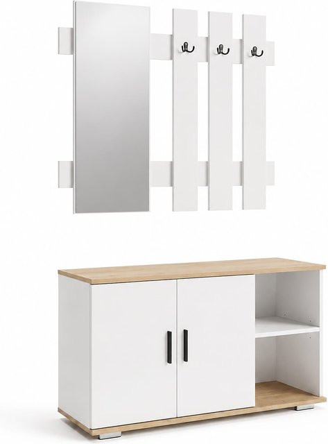VCM Garderoben Set Gados XL in Weiß mit Schuhschrank, Sitzbank, Wandgarderobe und Spiegel - Bild 1