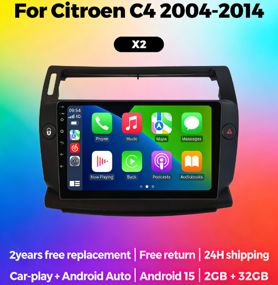 AUTOSHARK Android 15 Autoradio mit Carplay für Citroen C4 C-Triomphe C-Quatre 2004-2014, 2 Din Multimedia Player Stereo in Schwarz - Bild 1