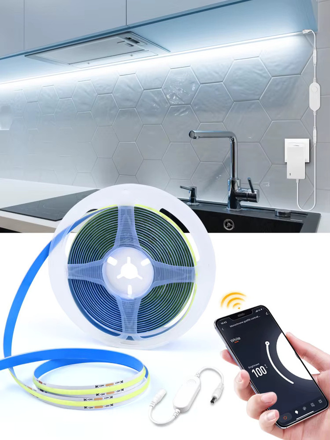CHNAITEKE Tuya Smart Wifi COB LED Streifen in Weiß, 24V selbstklebendes LED Band mit CCT-Funktion, kompatibel mit Alexa und Google Assistant zur Hintergrundbeleuchtung von TV, Küche oder Wand - Bild 3