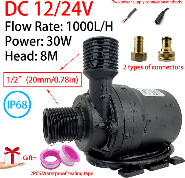 xmshxltd DC12V Wasserpumpe mit bürstenlosem Motor, 1000L/H, 8M Förderhöhe, 1/2 Zoll Tauchpumpe, IP68, Schwarz - Bild 1