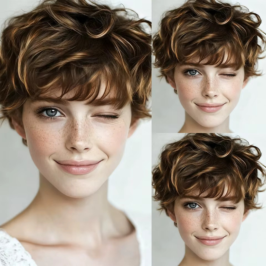 OYM HAIR Pixie-Cut-Perücke, brasilianisches Remy-Echthaar mit Pony, 180 % Dichte - Bild 2