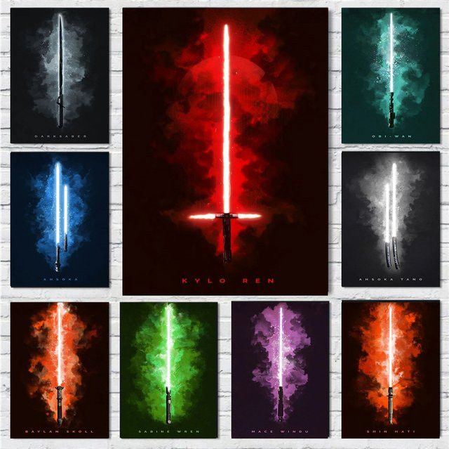 Disney Star Wars Lichtschwert Leinwandbild Moderne Wandkunst Multicolor im Portraitformat - Bild 1