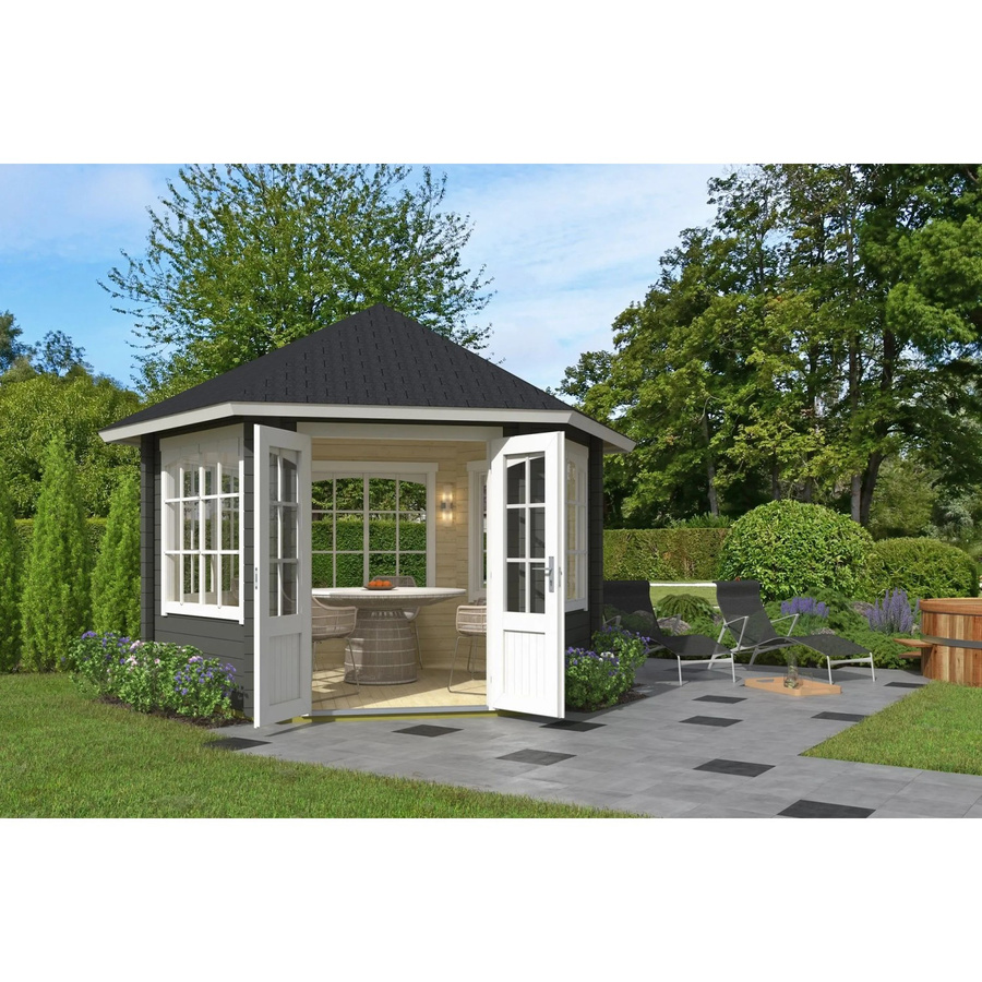 Lasita Maja Pavillon aus nordischer Fichte in Grau-Grün inklusive Fußboden B: 350 cm, T: 303,1 cm, H: 250 cm - Bild 2