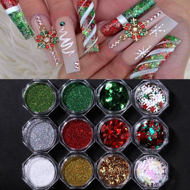 SWEET TREND Nail Art Glitzer, Schneeflocken Laserpulver, Gold, 12 Stück - Bild 1