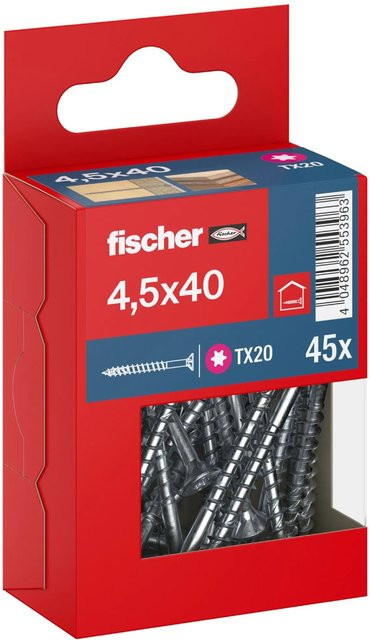 Fischer PowerFast II Senkkopf Teilgewinde Schraube Torx aus verzinktem Stahl, Durchmesser: 4,5 mm, Länge: 40 mm, 45 Stück - Bild 1