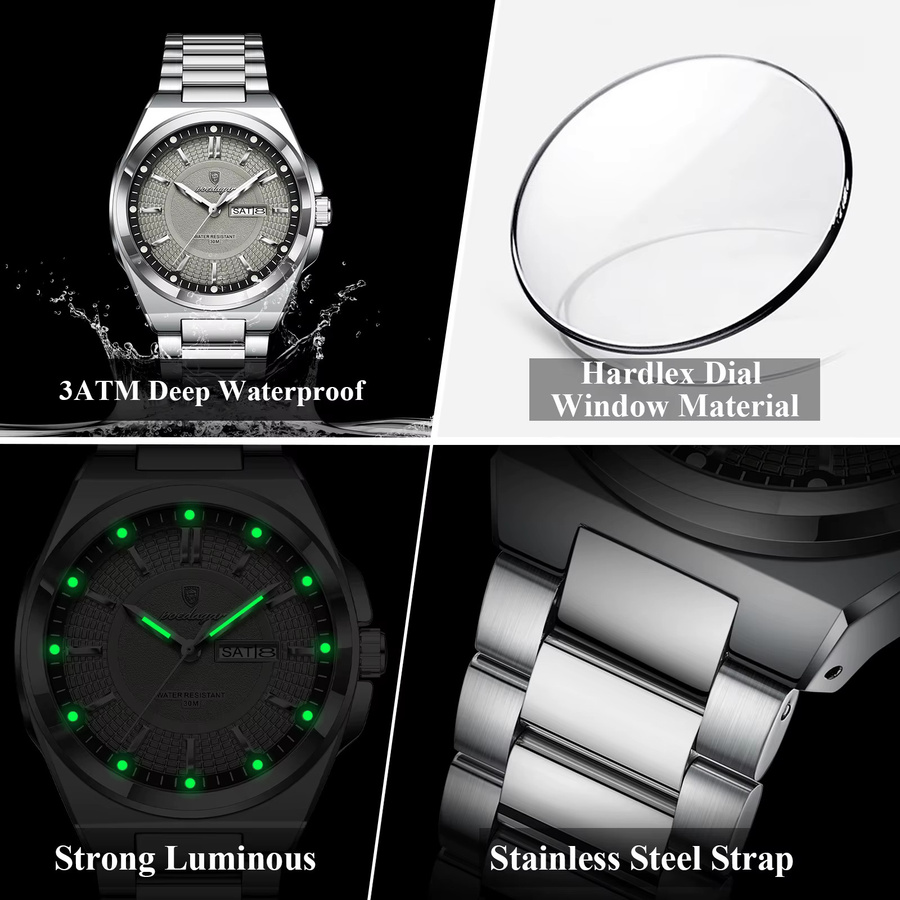 POEDAGAR Armbanduhr Edelstahl, Quarz, Silber, Herren - Bild 4