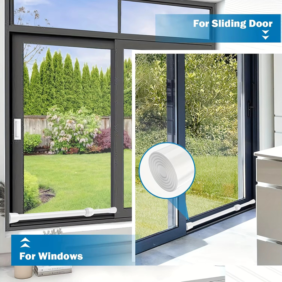 Verstellbare Sicherheitsstange aus poliertem Stahl in Silber für Fenster und Glastüren mit Gummispitzen - Bild 3