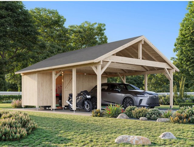 Palmako Carport Robert mit Geräteraum aus Fichtenholz in Hellbraun, B/T/H: 764 x 555 x 363 cm - Bild 1