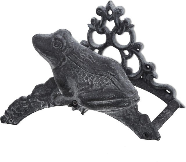 Relaxdays Gartenschlauchhalter Frosch aus Gusseisen in Grau für die Wandmontage, B/T/H: 18,5 x 27 x 17 cm - Bild 1