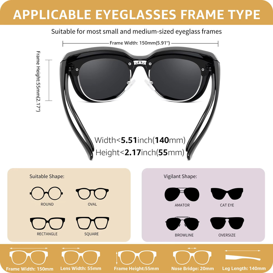VOPHA Wrap-Around Fitover-Sonnenbrille, Vollrand, Schwarz, Unisex - Bild 4