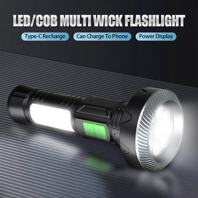 LONGRIVER LED COB Taschenlampe mit USB-Wiederaufladung, Schwarz, 11 Beleuchtungsmodi mit Schwanzmagnet für Outdoor, Camping und Notfälle - Bild 1