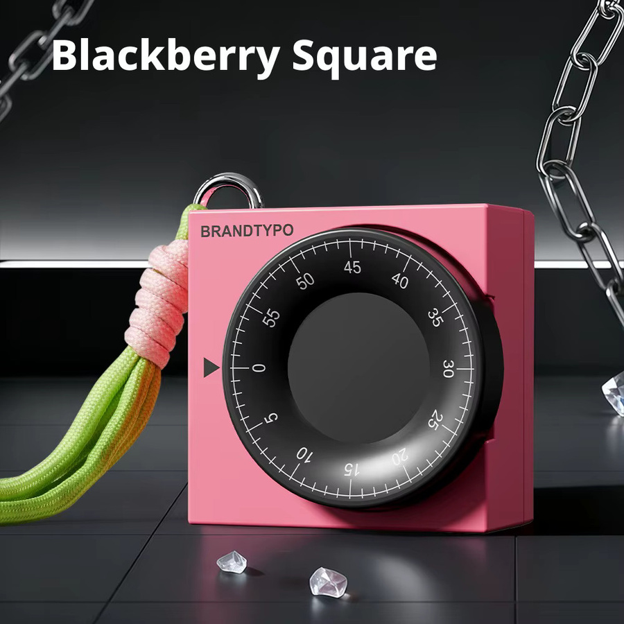 BRANDTYPO Quadratischer Mechanischer Küchentimer in Black-Silver, Tragbarer 60-Minuten-Countdown-Alarm für Kochen, Lernen und Fitness - Bild 3