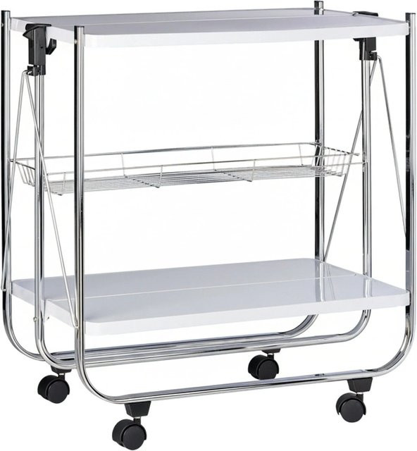 Relaxdays Servierwagen aus Metall in Weiß, klappbar mit modernem Design, B/T/H: 68,0 x 68,5 x 40,5 cm - Bild 1