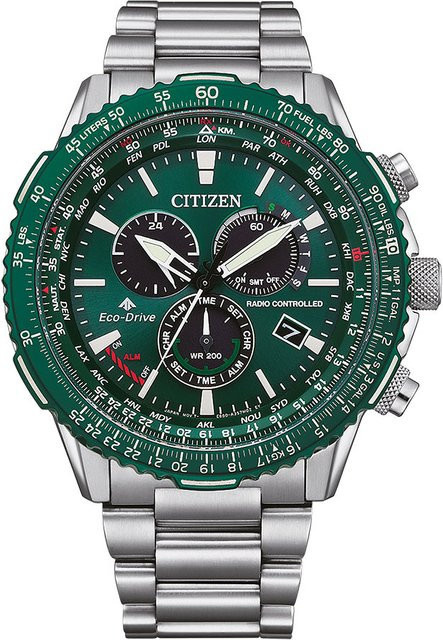 Citizen Chronograph Herrenuhr, Solar, Edelstahl, Grün, 45 mm, 20 ATM - Bild 1