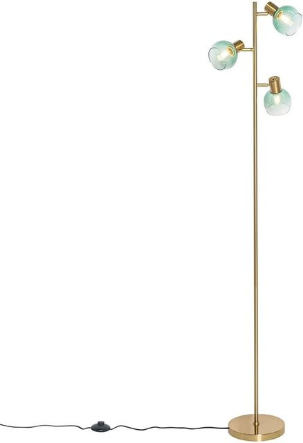 QAZQA Art Deco Stehlampe Vidro in Gold und Grün mit 3 Glasleuchten und E14 Fassung - Bild 1