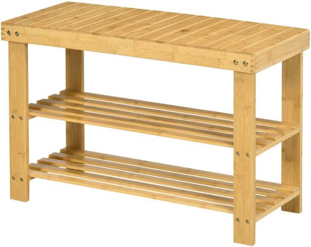 Homcom Schuhbank aus Bambus mit Sitzfläche und Stauraum, Natur/Beige, B/T/H: 70 x 28 x 45 cm - Bild 1