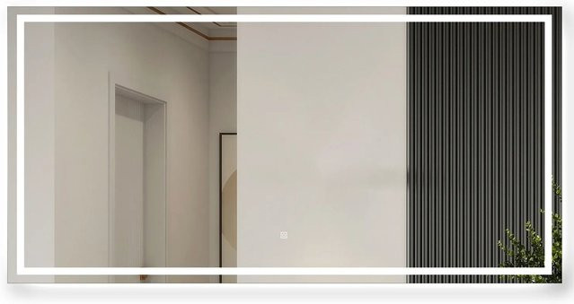 Aica Sanitär Badspiegel mit LED-Beleuchtung, dimmbar, drei Lichtfarben, Touch-Wandschalter, Weiß, B: 150 cm, H: 80 cm - Bild 1
