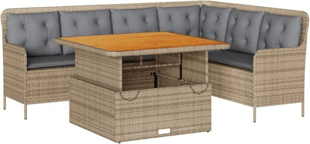 vidaXL 2-teilige Garten-Sofagarnitur aus Poly-Rattan und Akazienholz in Beige mit Kissen für Terrasse und Garten - Bild 1