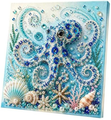 Changbaixin DIY Meeresmalerei-Set mit künstlichen Perlen für 3D-Kunst, Schildkröte und Fisch Motiv in Blau - Bild 1