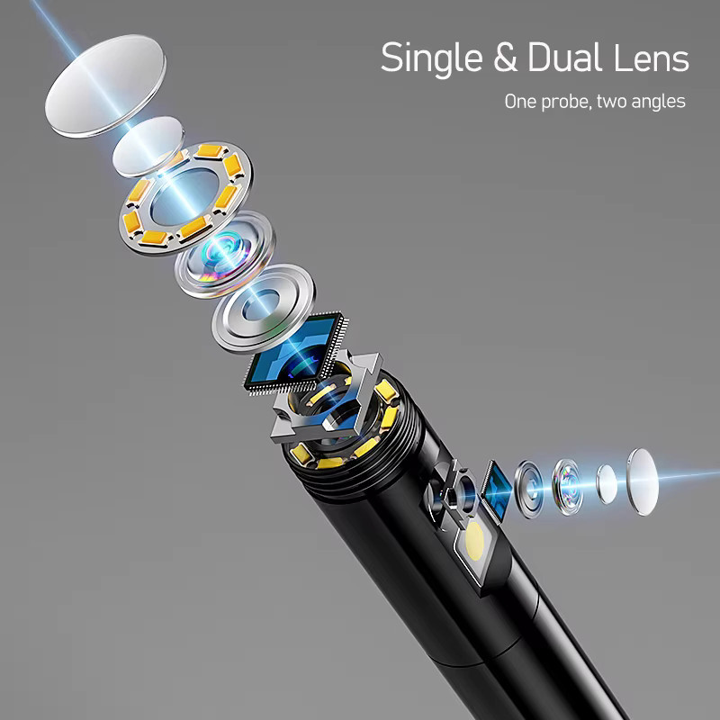 ENWOR Industrie-Endoskop mit 4,3-Zoll-Bildschirm, Einzel-/Doppellinse, 8-mm-Sonde mit 8 LEDs, wasserdichte Rohrleitungskamera für die Auto-Inspektion, Farbe: Schwarz - Bild 4