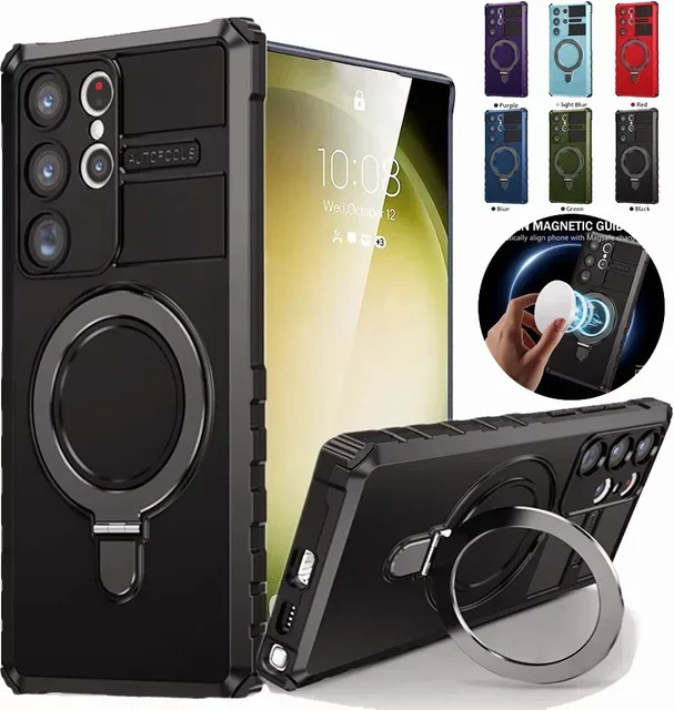 OLPAY Armor Ring Stand Magnetische Handyhülle für Samsung Galaxy S25 S24 Ultra S23 FE S22 Plus S25 Ultra, stoßfest, Farben: Schwarz, Lila - Bild 1