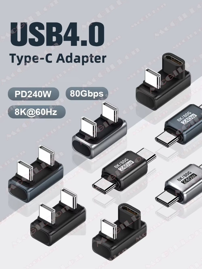 U-förmiger USB-C-Adapter PD 240 W in Schwarz mit 180 Grad Buchse für Thunderbolt 4/3 und 8K bei 60 Hz mit 80 Gbit/s Datenübertragung - Bild 6