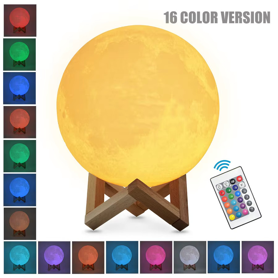 3D-gedruckte Mondlampe mit 16 Farben LED, Fernbedienung und Touch-Steuerung, Farbe: Weiß - Bild 5