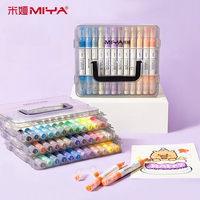 Miya Acryl-Farbstifte Dual-Tip Marker mit Pinselspitze und feiner Spitze in Multicolour für Zeichnen und Basteln - Bild 1