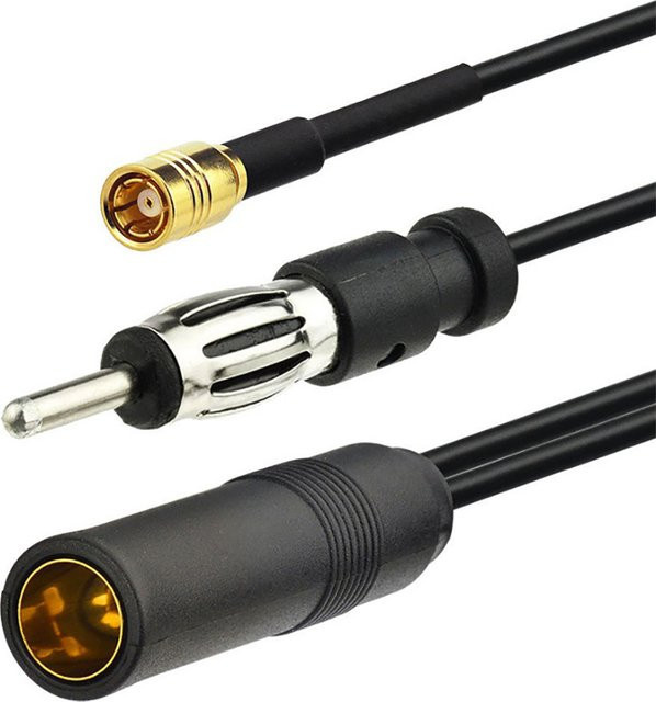 WYMECT Aktive DAB & FM / AM Autoradio-Antenne mit SMB-Anschluss, DIN-Splitter und Adapterkabel in Schwarz - Bild 1