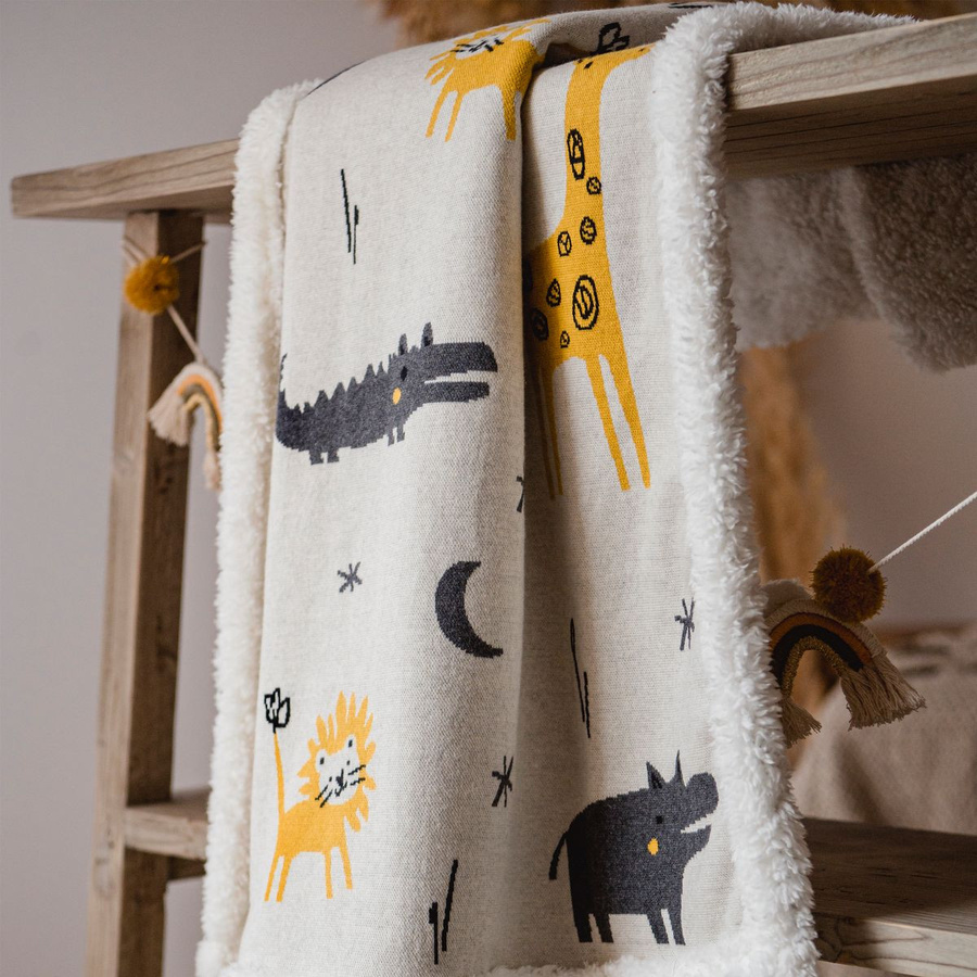 Kaiser Babydecke Zoo Winter in Strickoptik mit kuschelweichem Teddyfleece, Farbe: Multicolour/Beige, B x H: 80 x 100 cm - Bild 2