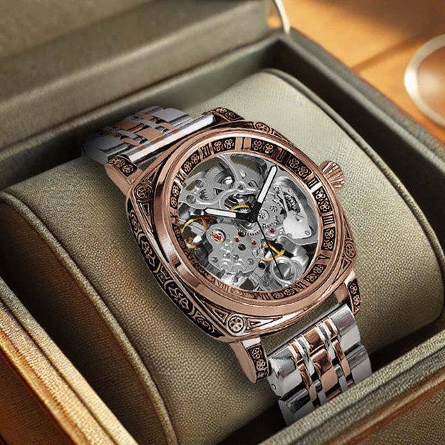 CAROTIF Herrenuhr Automatik, Edelstahl, Roségold, Analoguhr - Bild 1