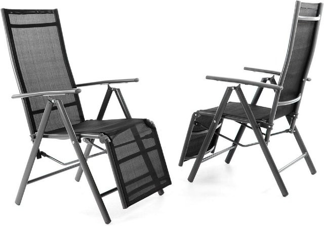 VCM 2er Set Liegestühle aus Aluminium mit Textilenegewebe und Fußstütze, Schwarz/Anthrazit, H x B x T: 112 x 55 x 60 cm - Bild 1