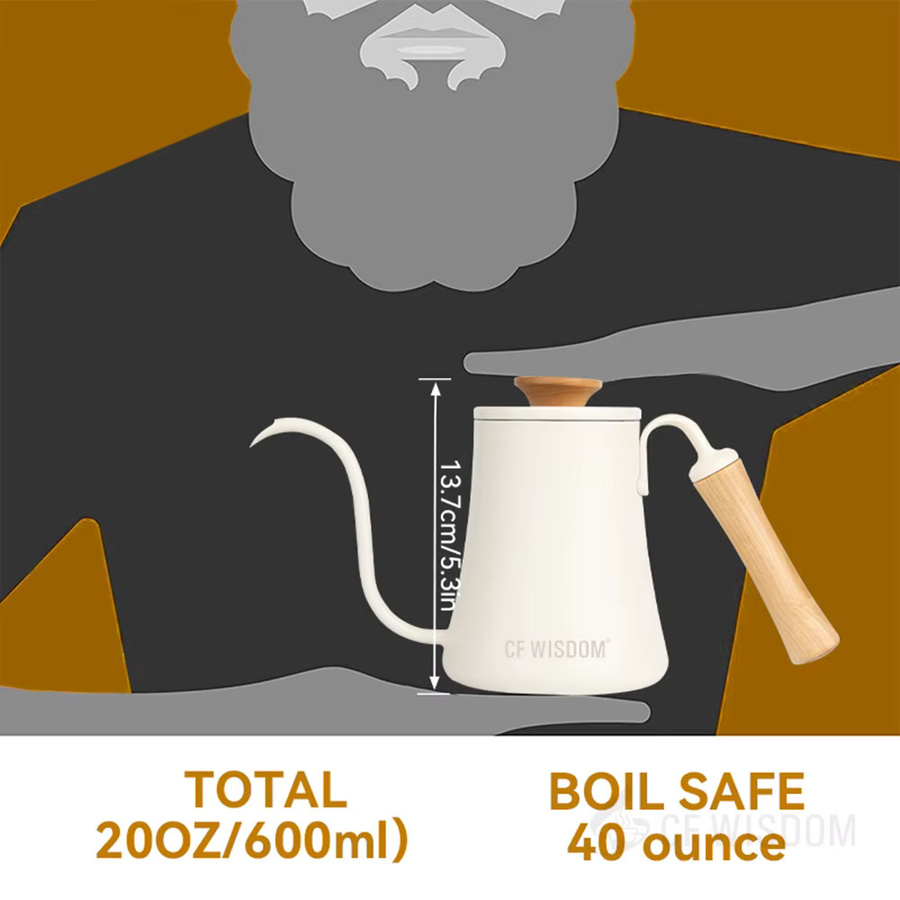 CF Wisdom Japanischer Wasserkocher mit Schwanenhals-Design in Weiß für präzises Aufgießen von Tee und Kaffee - Bild 2