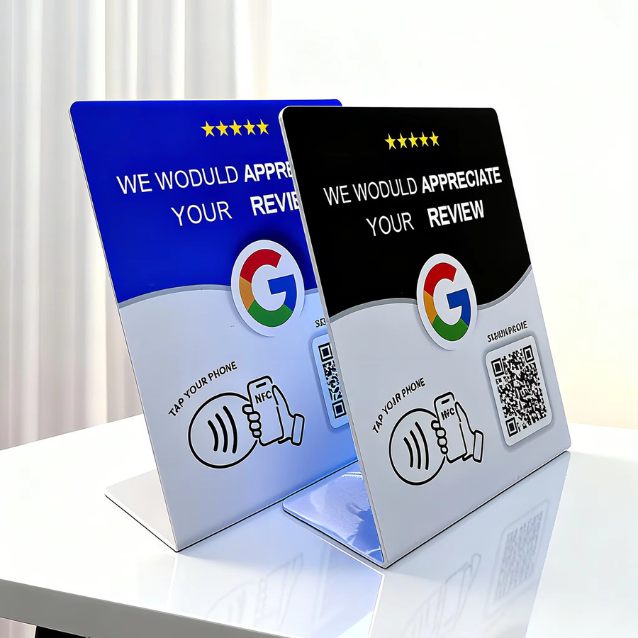 HACHANLUN Programmierbarer NFC215 QR-Code Präsentationsständer für Google Reviews und Fünf-Sterne-Bewertungen in Blau und Multicolour - Bild 3