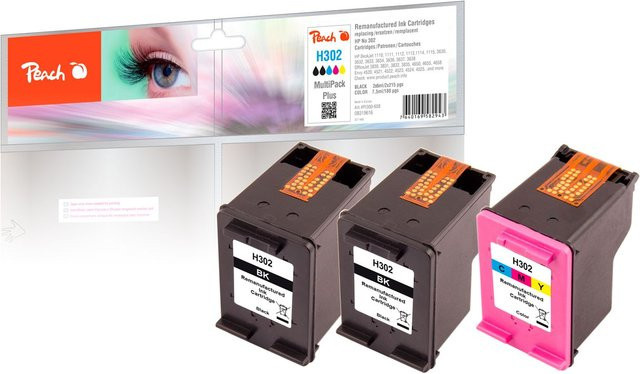 Peach Tintenpatronen Set für HP No. 302, 3er Pack mit 2x Schwarz und Color, kompatibel mit HP OfficeJet 3833, 5232, 4658 - Bild 1