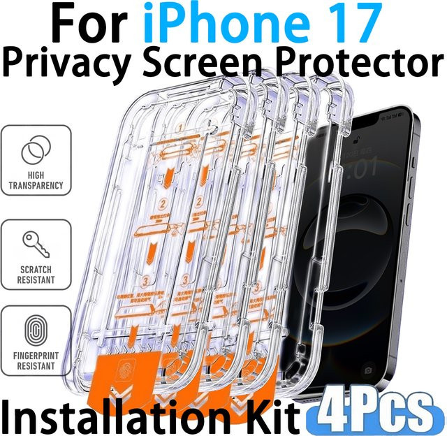 4er-Pack Anti-Spionage Sichtschutz-Displayschutzfolie für iPhone 11 bis iPhone 17 Pro Max, transparent - Bild 1