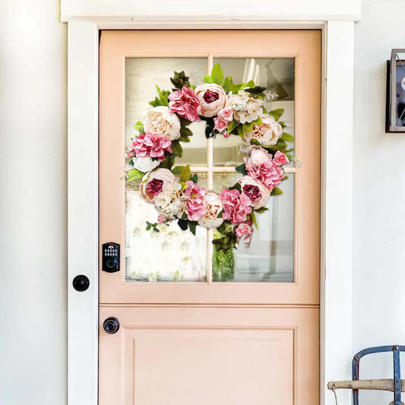 Handgefertigter Tooarts Blumenkranz aus künstlichen Pfingstrosen und Rosen für Hochzeit, Frühling und Weihnachten, rund, mehrfarbig, Durchmesser: 40 cm - Bild 6