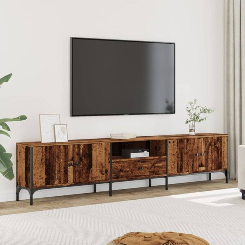 Vidaxl TV-Schrank in Industrial Design mit Schublade, Braun, B/T/H: 200 x 25 x 44 cm - Bild 1