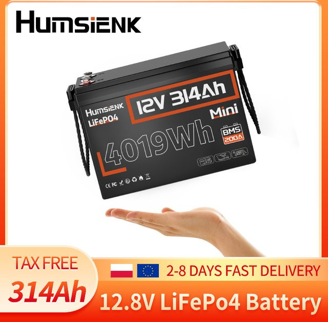 Humsienk LiFePO4 Batterie 12V 314Ah Schwarz Wiederaufladbare Mini-Batterie mit Tiefentladezyklus - Bild 1