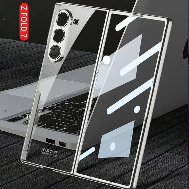 Galvanik HD Transparent Handyhülle mit Shell Film für Samsung Z Fold 7, Z Fold 6 und Z Fold 5G in Transparent und Blau - Bild 1
